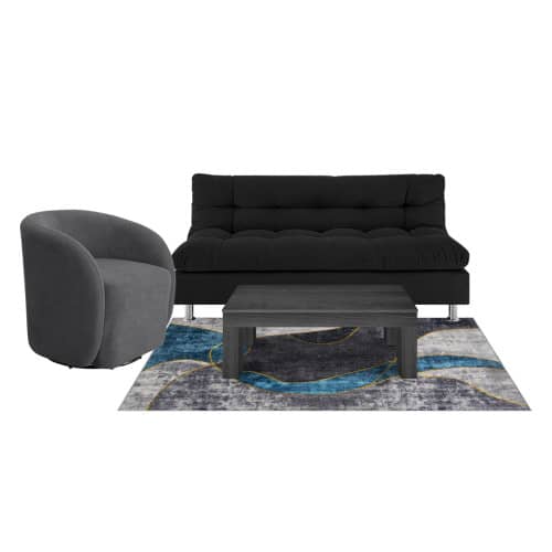 Combo Sofá Cama Comfort + Poltrona Mónaco + Mesa de Centro Italia + Tapete Deco Mediano