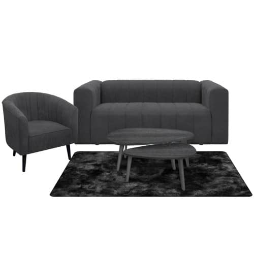 Combo Sofá Ariel + Poltrona Montecarlo + Mesa de Centro Anidada Julie + Tapete Fluffy Mediano