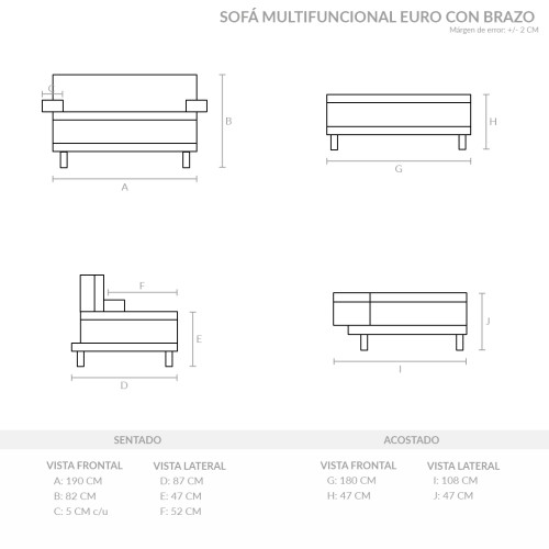 Sofá Cama Multifuncional Euro Con Brazos