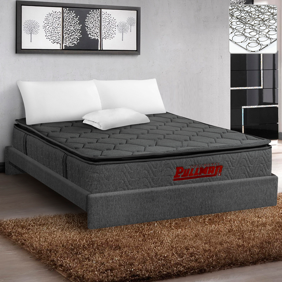 Combo Mohnblatt BTU Gris + Base Cama + Protector + Almohada Colchones