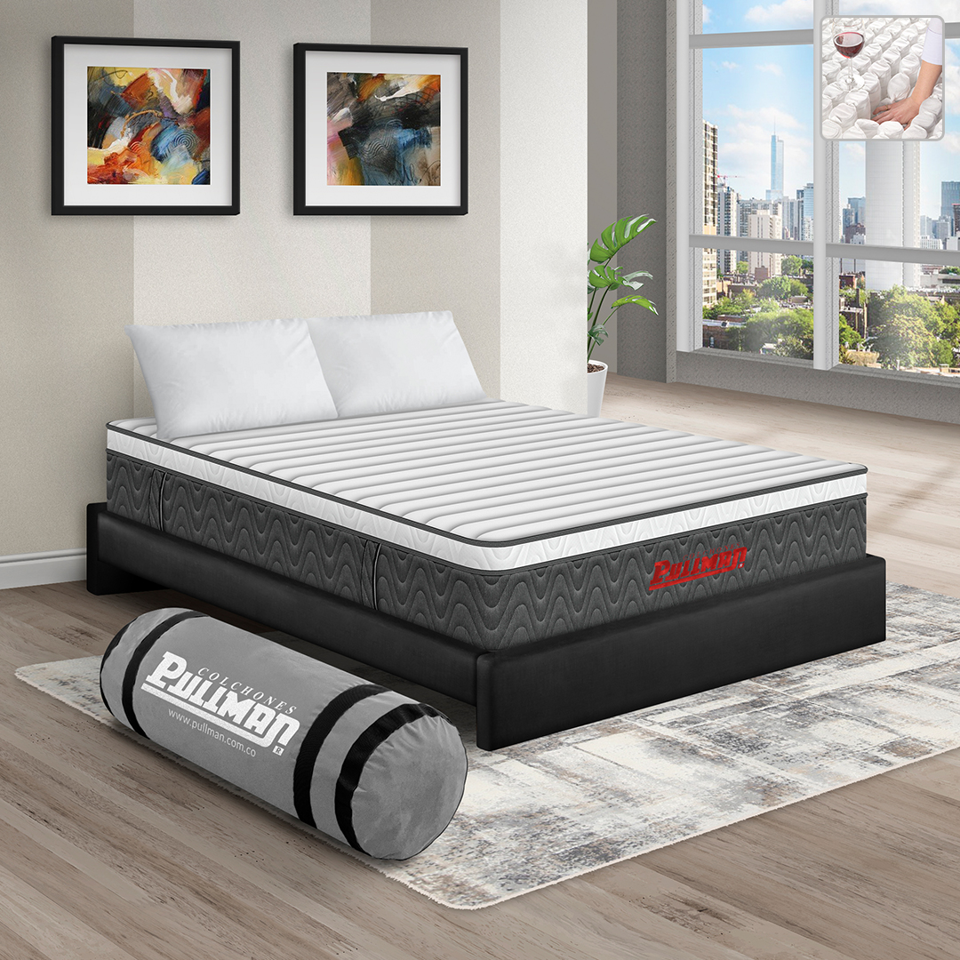 Combo Rollpack U Gris + Base Cama + Lencería - Colchones