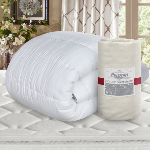 Combo Plumón Deluxe + Jgo Forro Duvet Sábana Hotelero