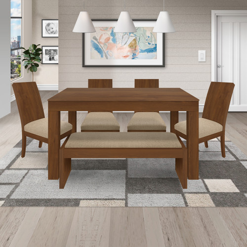 Juego de Comedor 6P (140) Italia Nicky 4 Sillas 1 Banca