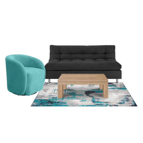 Combo Sofá Cama Comfort + Poltrona Mónaco + Mesa de Centro Italia + Tapete Deco Mediano