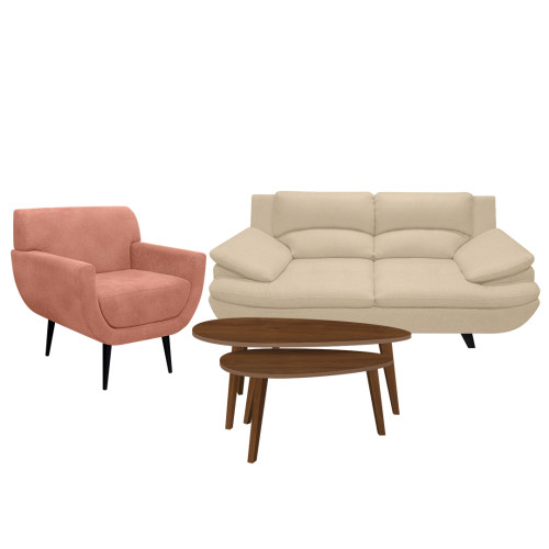 Combo Sofá Cindy + Poltrona Niza + Mesa de Centro Julie