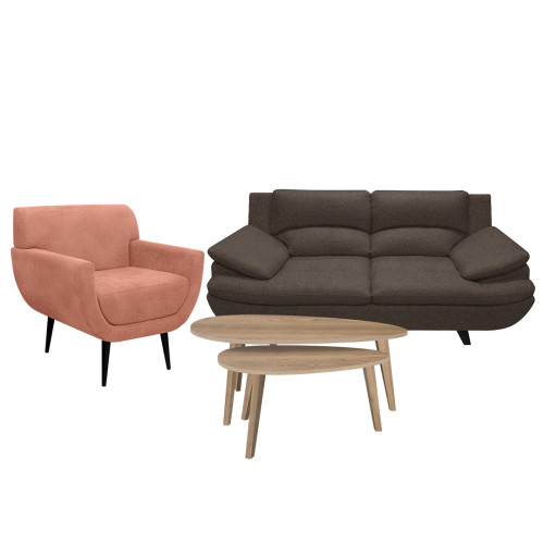 Combo Sofá Cindy + Poltrona Niza + Mesa de Centro Julie