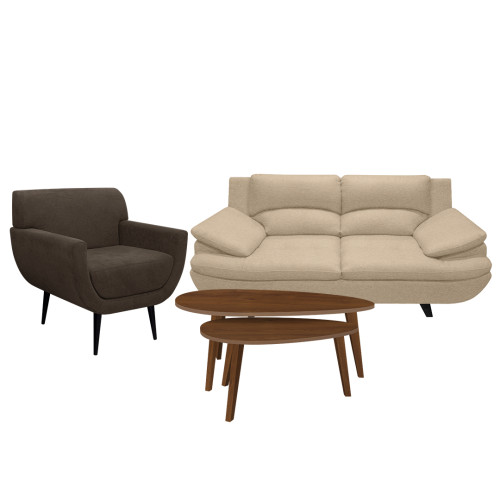 Combo Sofá Cindy + Poltrona Niza + Mesa de Centro Julie