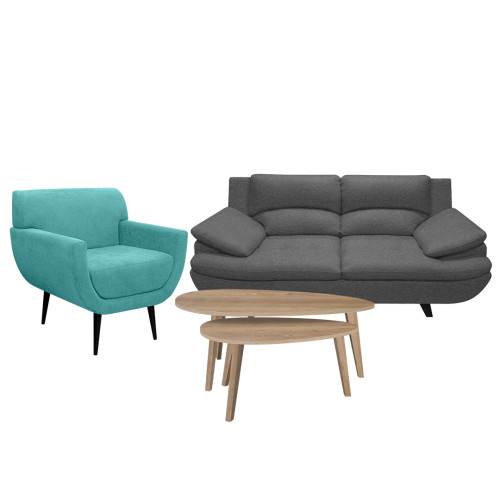 Combo Sofá Cindy + Poltrona Niza + Mesa de Centro Julie