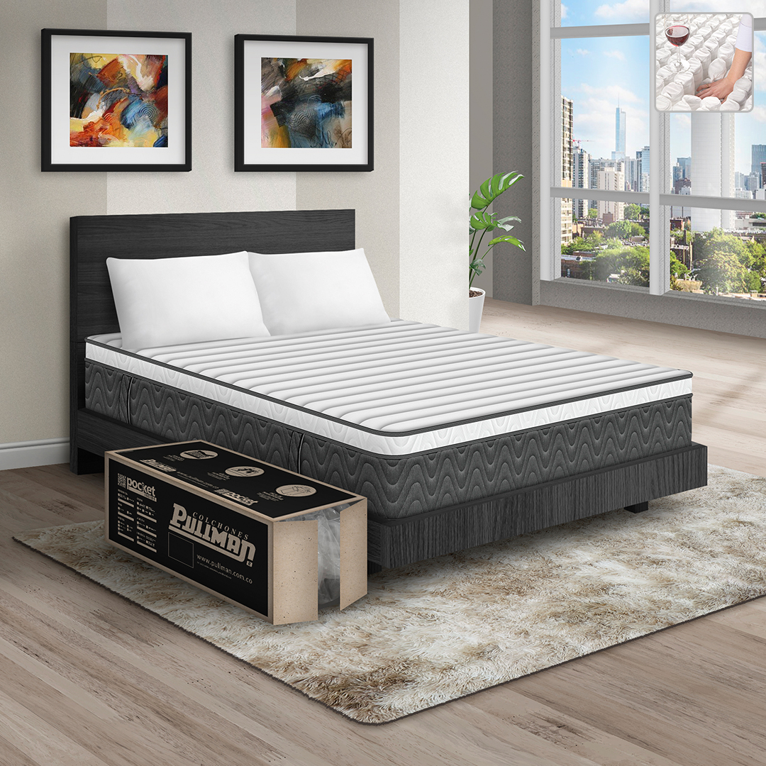 Combo Rollpocket Euro U Gris + Cama Flotante Wengue + Lencería
